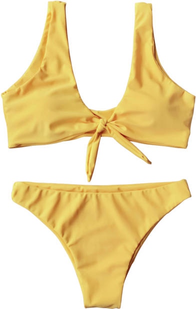 Knotted Scoop Bikini Top And Bottoms Yellow Bikini Transparent Free