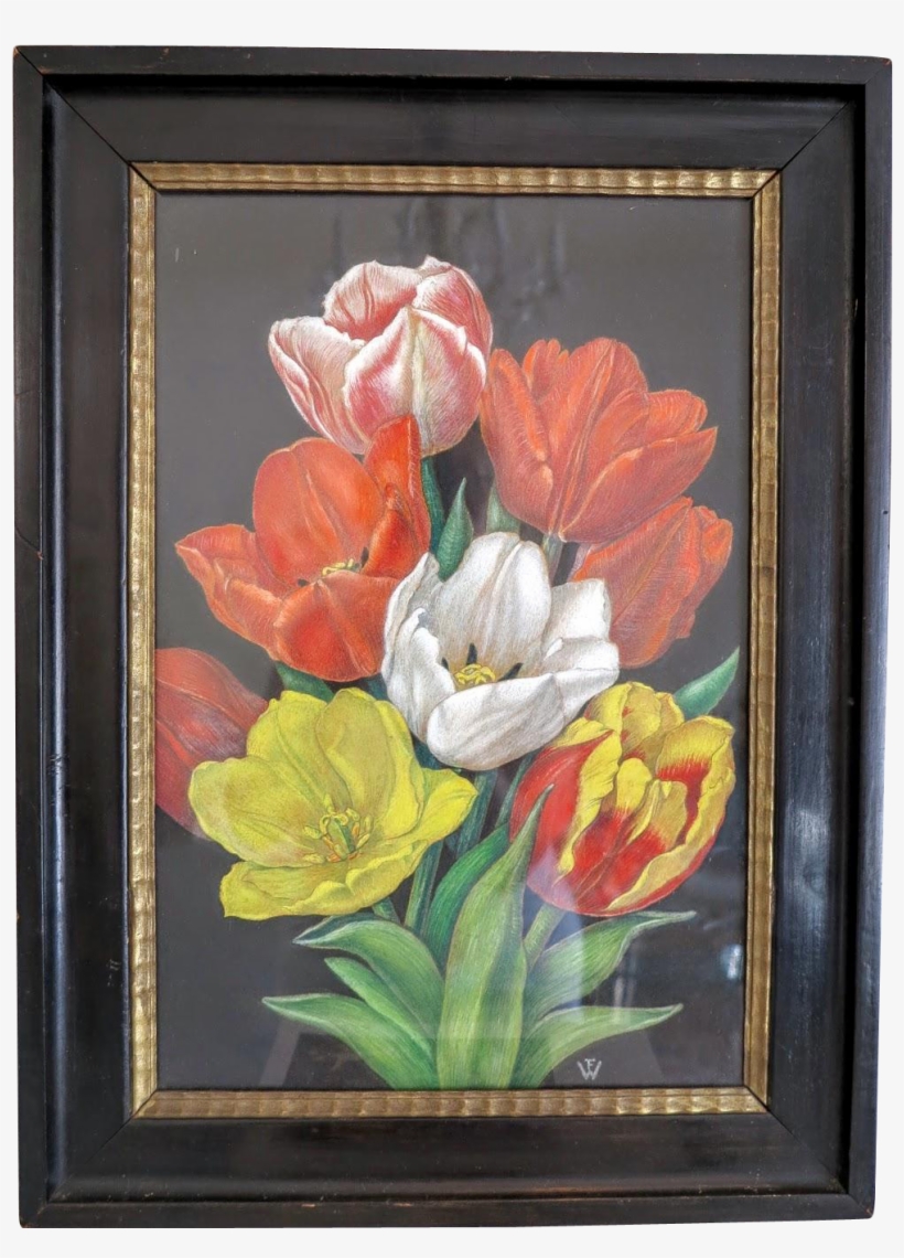 Painting Of A Colorful Bunch Of Tulips, Tempera On - Tulip - Free ...