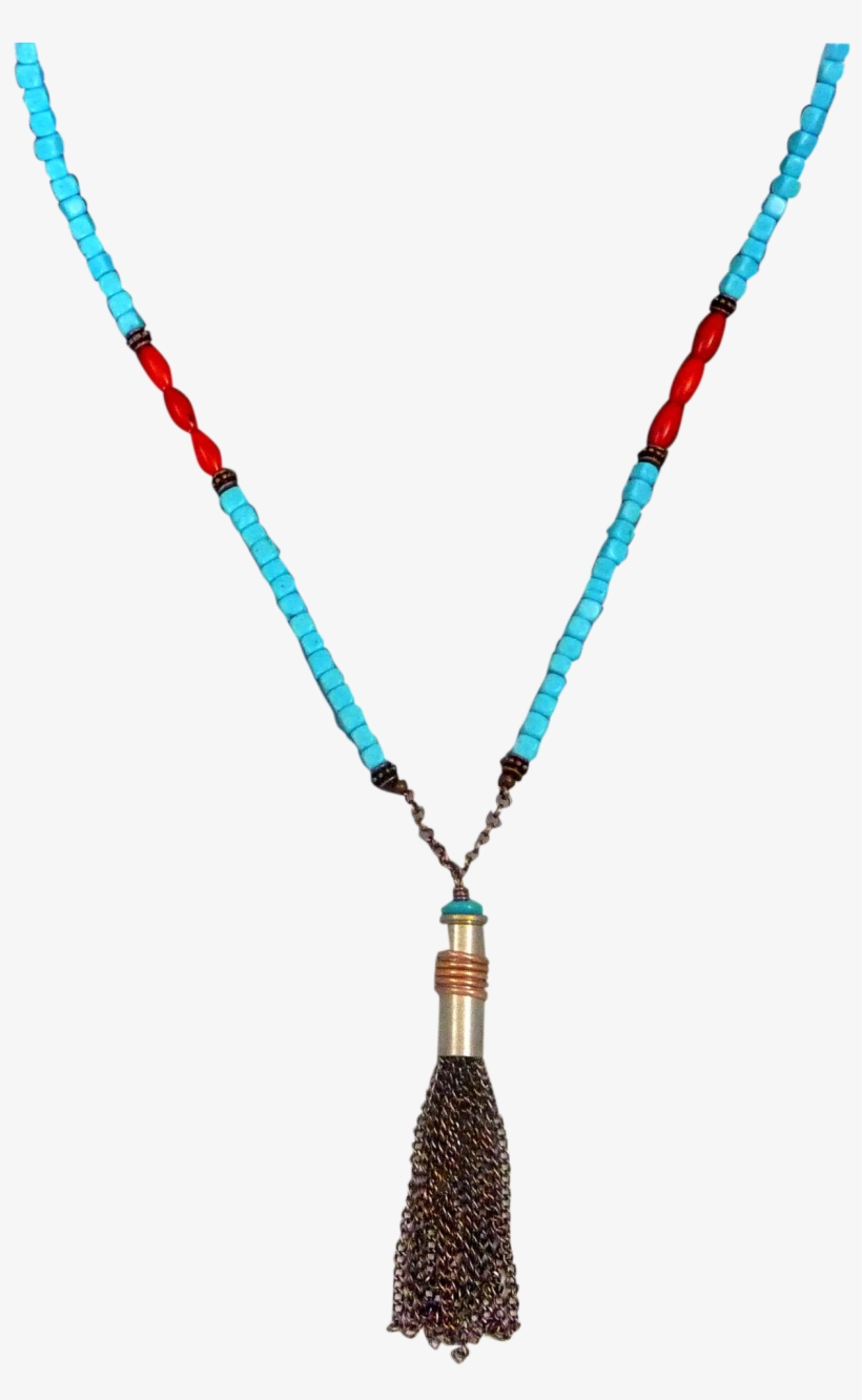 Turquoise Howlite And Red Coral Bullet Shell Casing - Necklace, transparent png #10084338