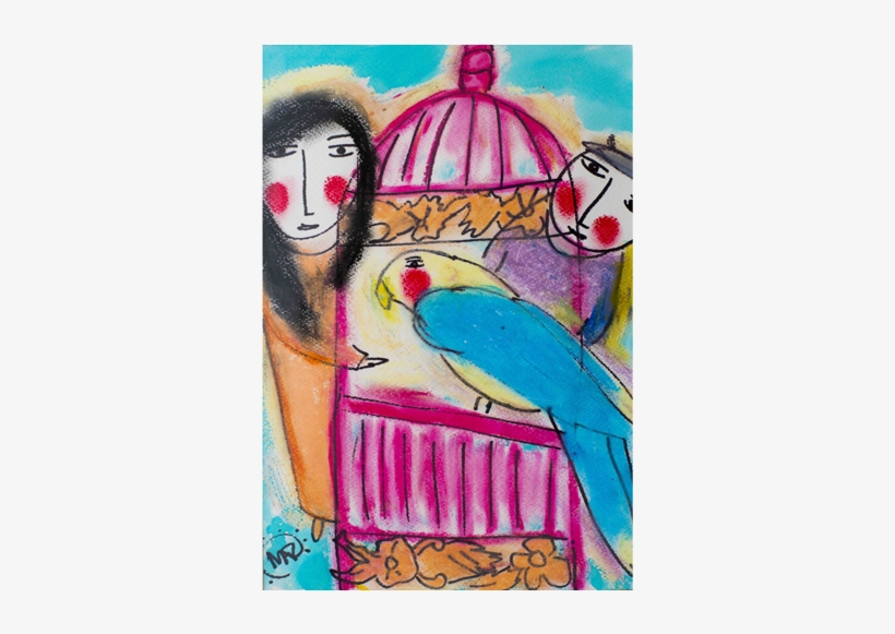 Pink Birdcage With Blue Bird, transparent png #1083505