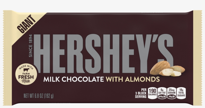 Hershey's, Giant Milk Chocolate With Almonds Candy - Hershey With Almonds, transparent png #1255564