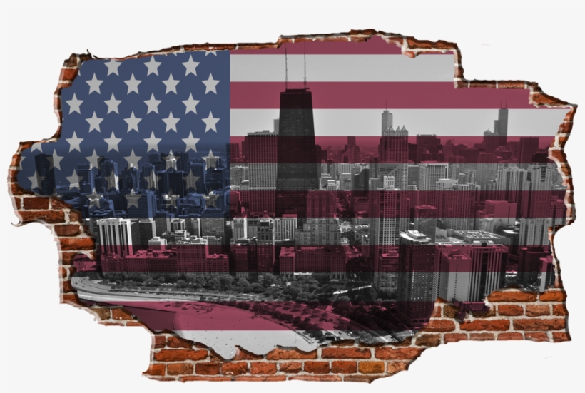 Zapwalls Decals Breaking American Overlay Chicago - New York Brooklyn Bridge Skyline Brick (51" X 30"), transparent png #1272422