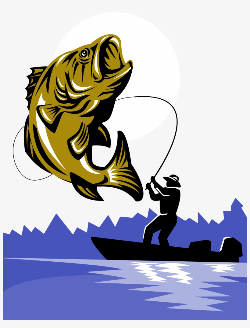 Bass Fishing Fishing Rod Fly Fishing - Largemouth Bass Fish And Fly  Fisherman - Free Transparent PNG Download - PNGkey