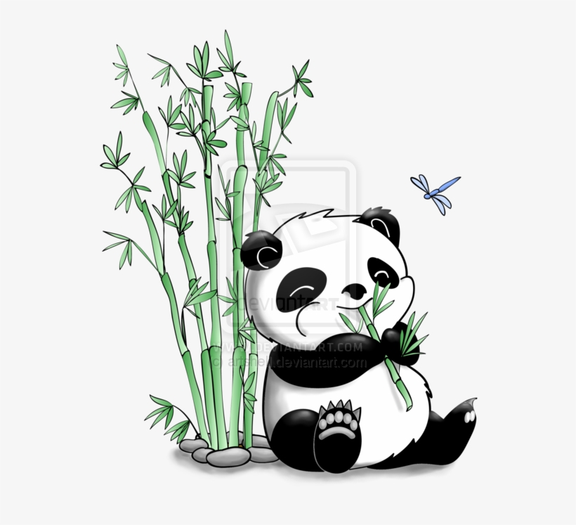 Panda Eating Bamboo By Artshell - Panda Bear With Bamboo Drawing, transparent png #1299002