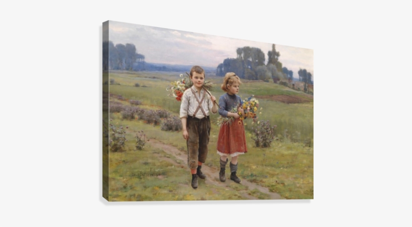 Children Walking Home Canvas Print - Little Boy And Girl Painting, transparent png #1329931