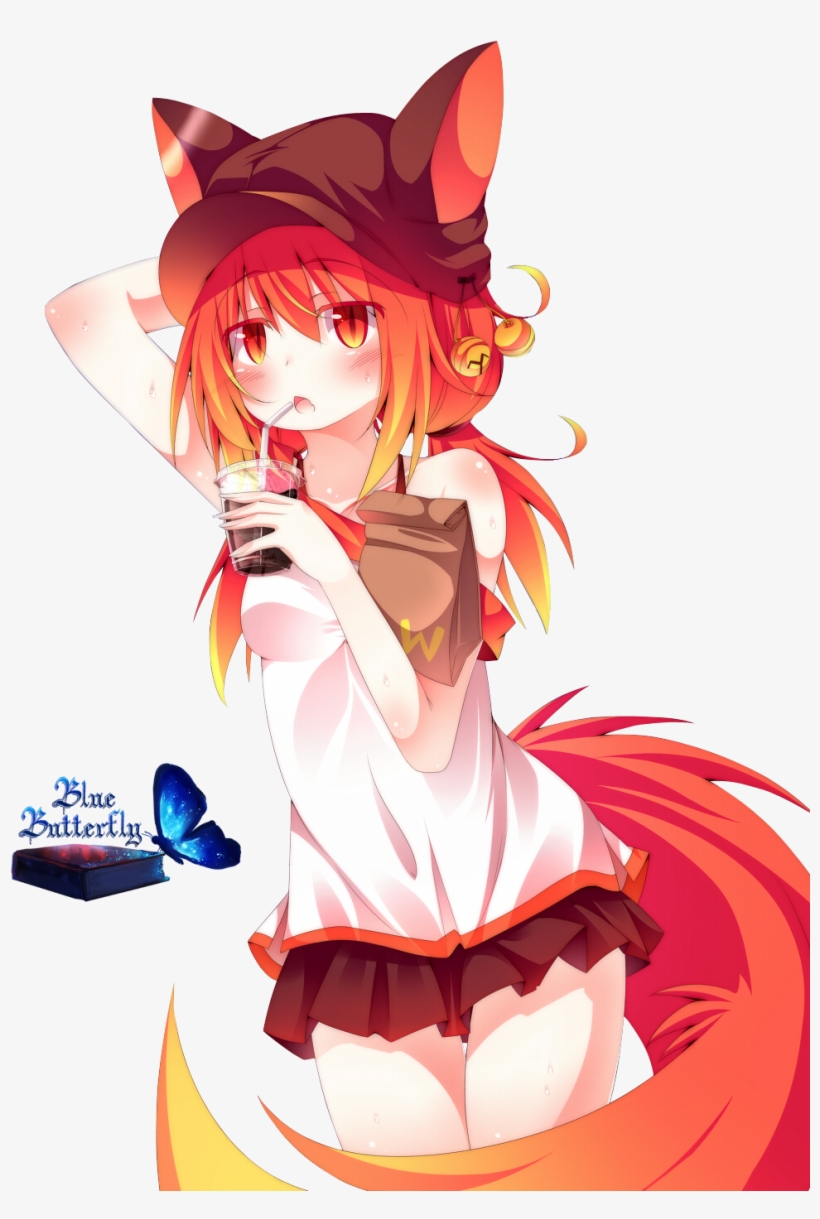 8 Anime Fox Girl Render By Butterfly Blue B Red Anime Fox Girl Free Transparent Png Download Pngkey