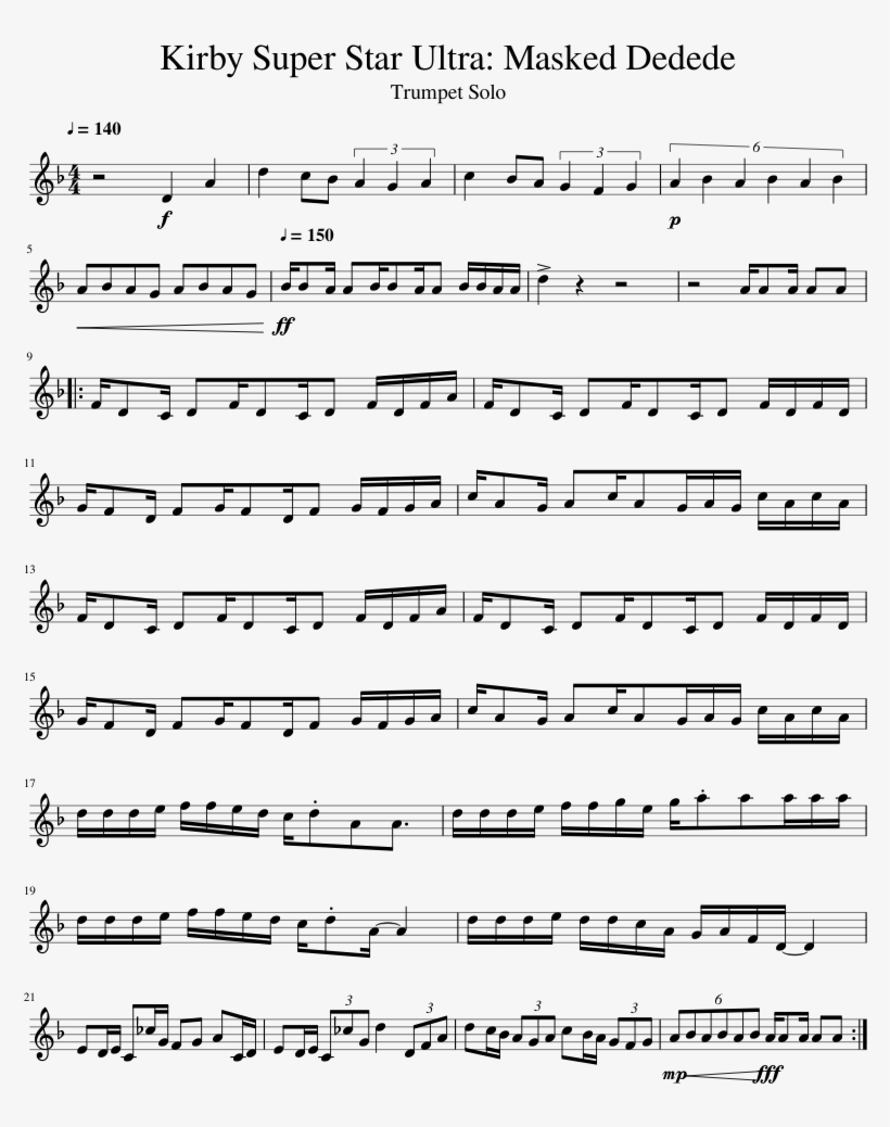 Kirby Super Star Ultra - King Dedede Theme Trumpet Sheet Music - Free  Transparent PNG Download - PNGkey