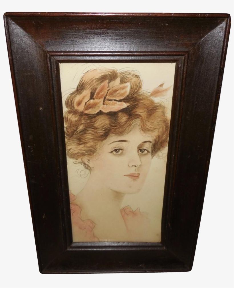 Watercolor Of Gibson Style Girl In Wide Wood Frame - Picture Frame ...