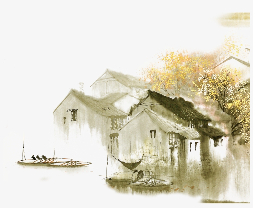 Dwelling In The Fuchun Mountains Jiangnan Ink Wash - Watercolor Trees Elevation, transparent png #168985