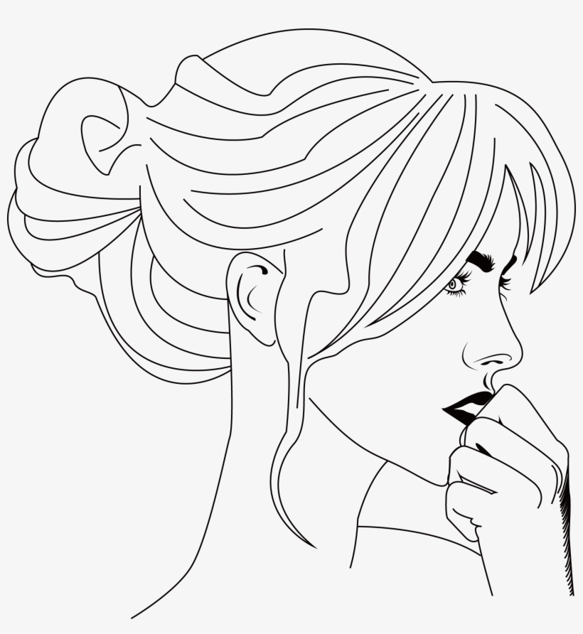 woman face clip art black and white