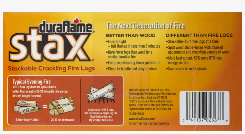 Duraflame® Stax® Stackable Crackling Firelogs Indoor-outdoor, - Duraflame Stix Multi Use Firestarters 4/12/2.5oz, transparent png #1647884