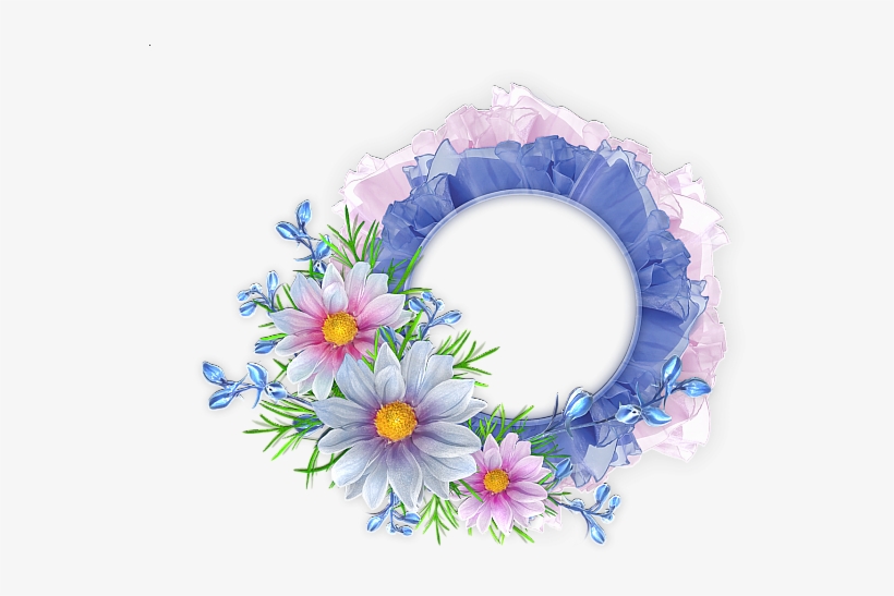 Blue And Pink Round Transparent Frame With Flowers - Flower Round Frame Png, transparent png #1741877