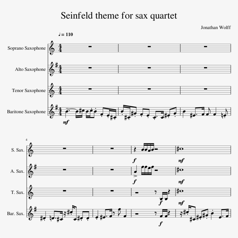 Seinfeld Theme For Sax Quartet Sheet Music Composed Devil Went Down To Georgia Alto Saxophone Free Transparent Png Download Pngkey