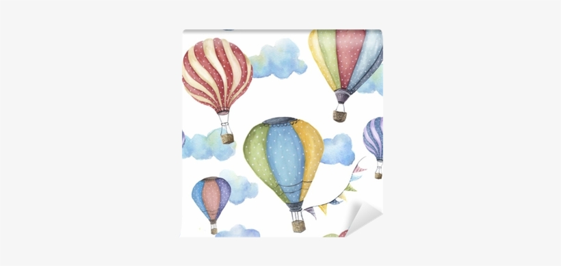 Watercolor Pattern With Cartoon Hot Air Balloon - Hot Air Balloons Watercolor, transparent png #21161