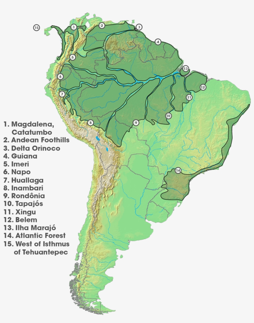 Areas Of Endemism - Drainage Basins Of South America - Free Transparent ...