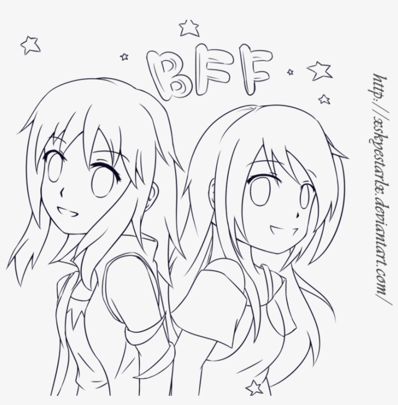 Bff Anime Colouring Pages Bff Best Friends Drawing Anime Free Transparent Png Download Pngkey