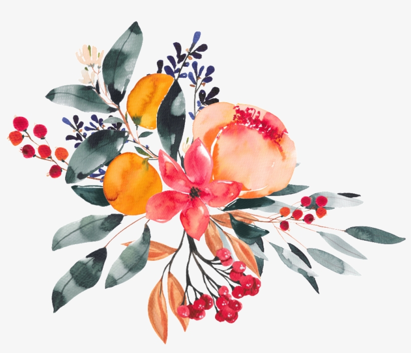 Colorful Hand Drawn Flowers Leaves Bouquet Watercolor - Watercolor Painting, transparent png #2484101