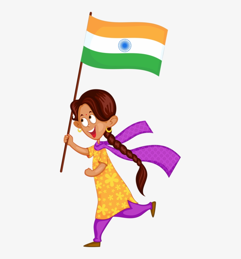 India Wedding Illustration, School Projects, Clip Art, - Girl With A Indian Flag Animation, transparent png #2583330