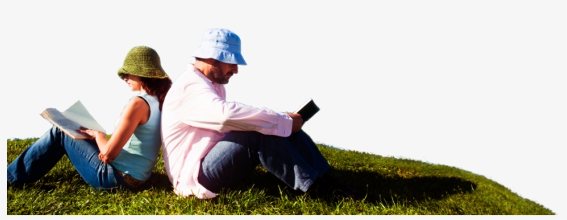 A Man And A Woman Sitting On The Grass Reading Books - People Read Book Png, transparent png #2677391