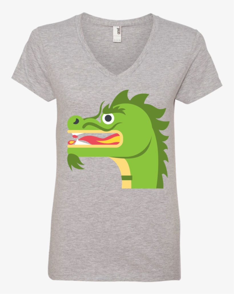 Dragon Face Emoji Ladies' V Neck T Shirt - T-shirt, transparent png #2753405