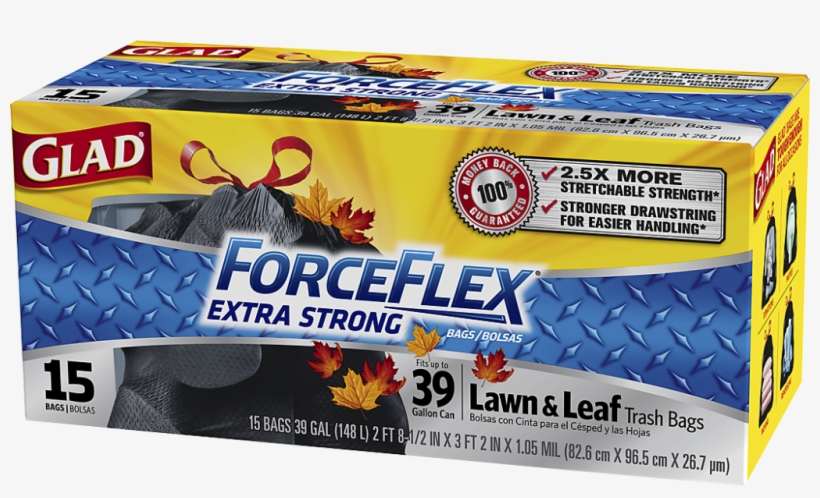 Glad ForceFlex Lawn & Leaf Trash Bags, 39 Gallon, 15 Bags 