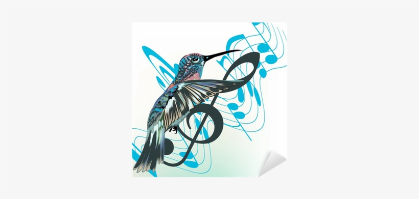 Music Background With Notes, Treble Clef And Hummingbird - Hummingbird Silhouette With Music Notes, transparent png #323244