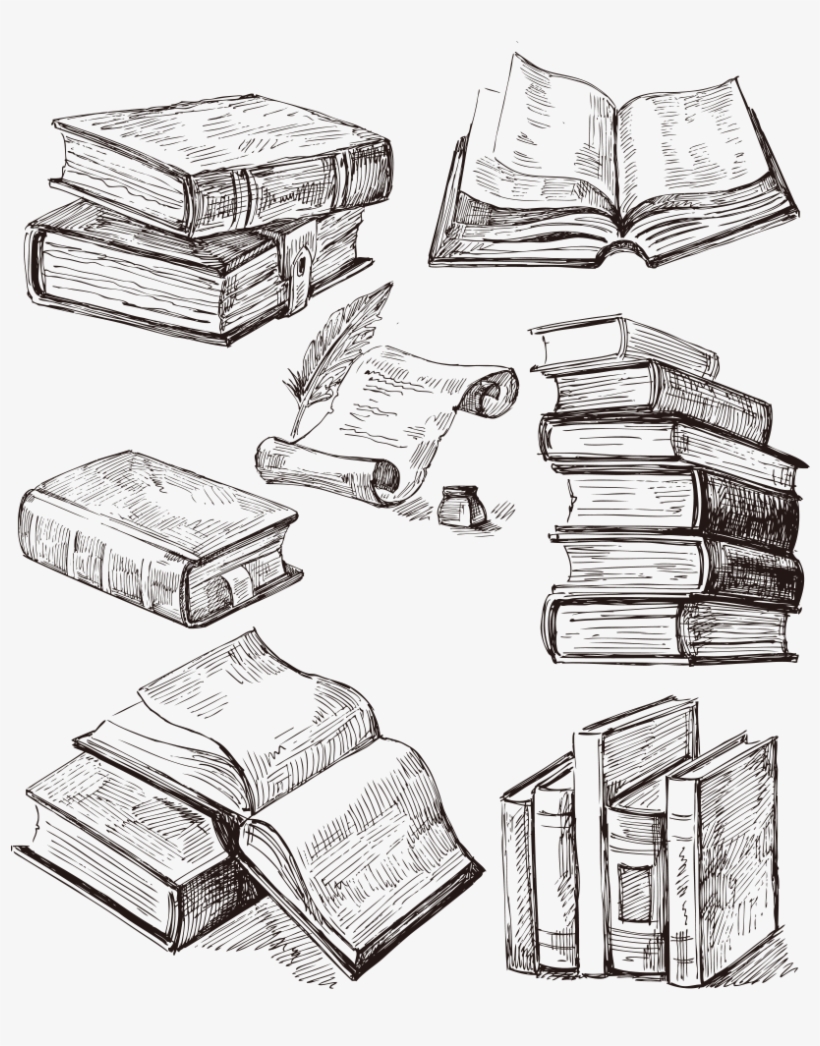 Book Drawing Tattoo Idea - Pen Drawing Stack Of Books - Free