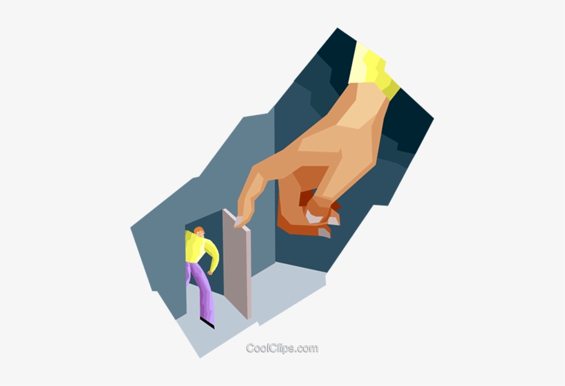 Big Hand Opening Door For Little Man Royalty Free Vector - Man Opening Door Illustration, transparent png #3471820