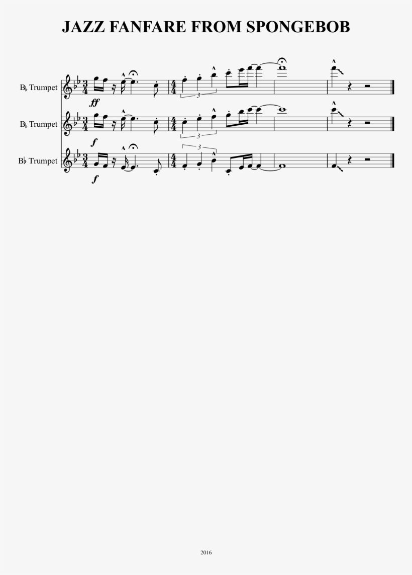 Jazz Fanfare From Spongebob Sheet Music 1 Of 1 Pages - Sheet Music, transparent png #350090