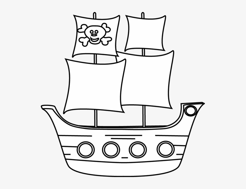 Black And White Pirate Ship Clip Art - Pirate Ship Clipart Black And