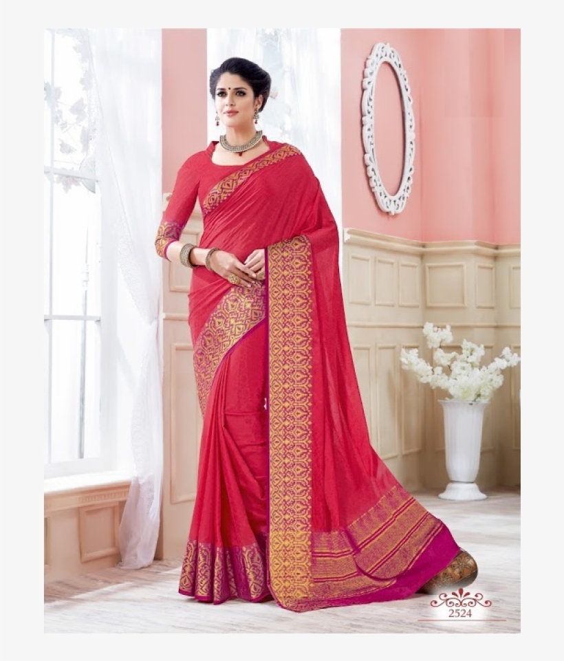 Crepe Silk Saree With Golden Zari Border - Silk - Free Transparent PNG ...