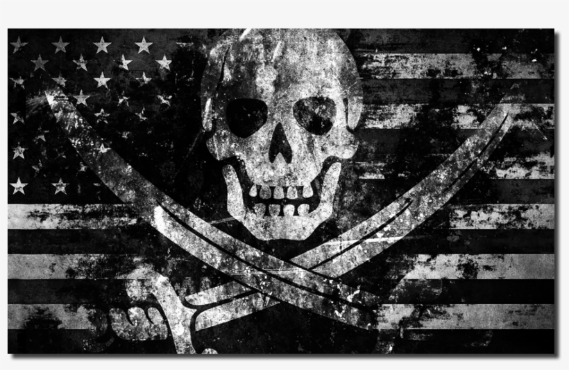 American High Seas Raider Flag Decal - Jolly Roger Pirate Flag Skull Art 24x18 Print Poster, transparent png #393461
