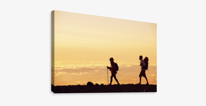 Hikers With Backpacks Hiking On Top Of A Mountain At - Printscapes Wall ...