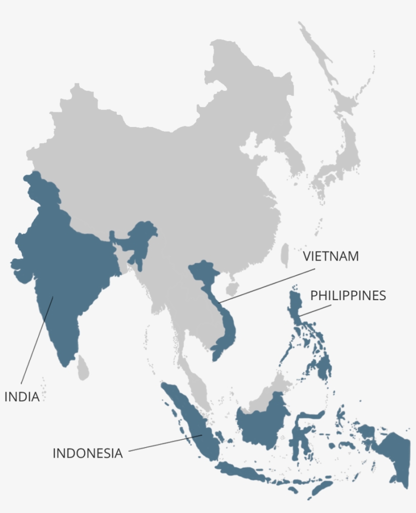 Map Showing India, Indonesia, Vietnam And The Philippines - Asia ...