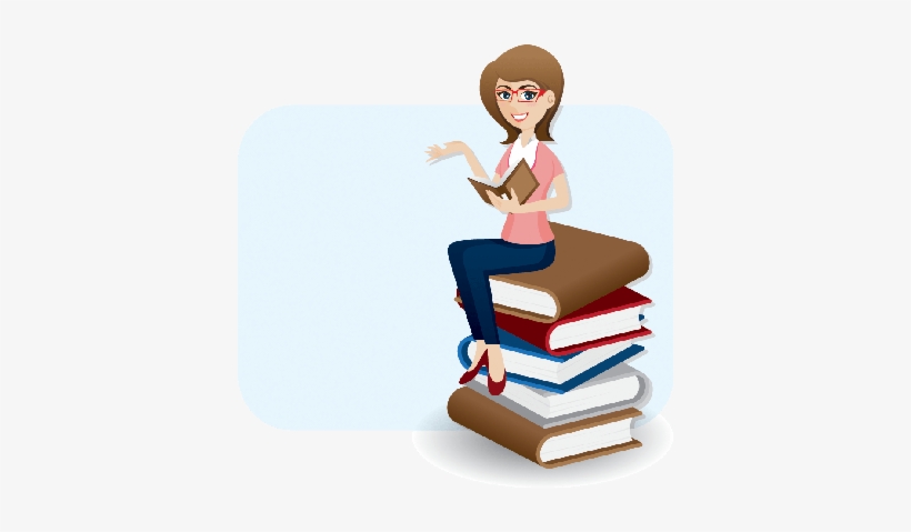 Cartoon Woman Reading Book On Stack Of Books - Women Reading Books Cartoon, transparent png #4014643