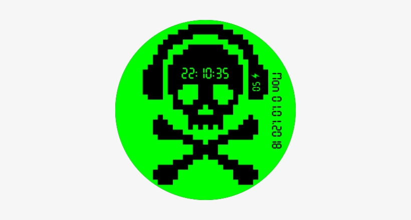 Digital Neon Skull Green Watch Face Preview, transparent png #4057328
