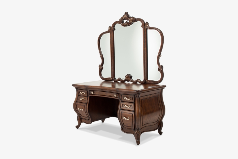 Amini Vanity Desk & Glass Top & Mirror - Aico Platine De Royale Glass Top Vanity, transparent png #4171591