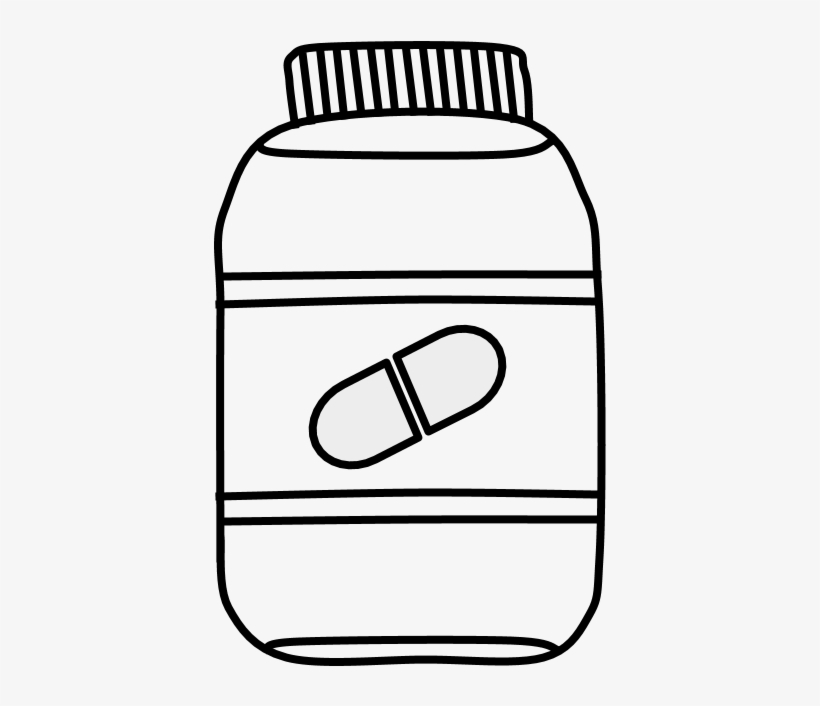 Pill, Vitamin, Medicine, Bottle, Black And White, Png - Line Art - Free ...