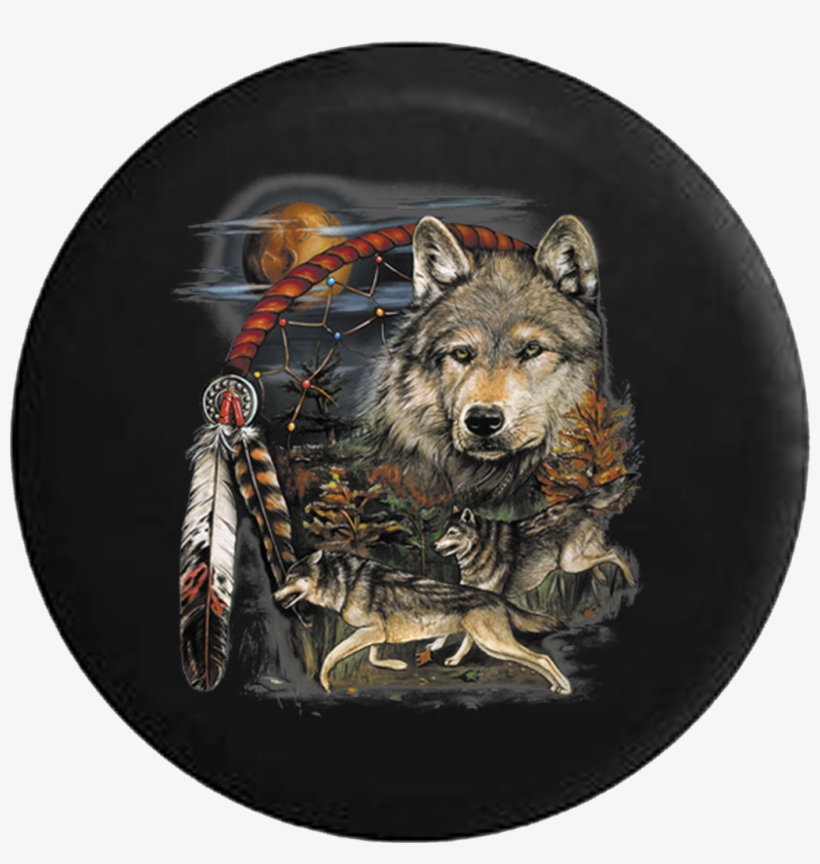 Native American Grey Wolves Dream Catcher At Sunset - Native American Tire Covers, transparent png #514900