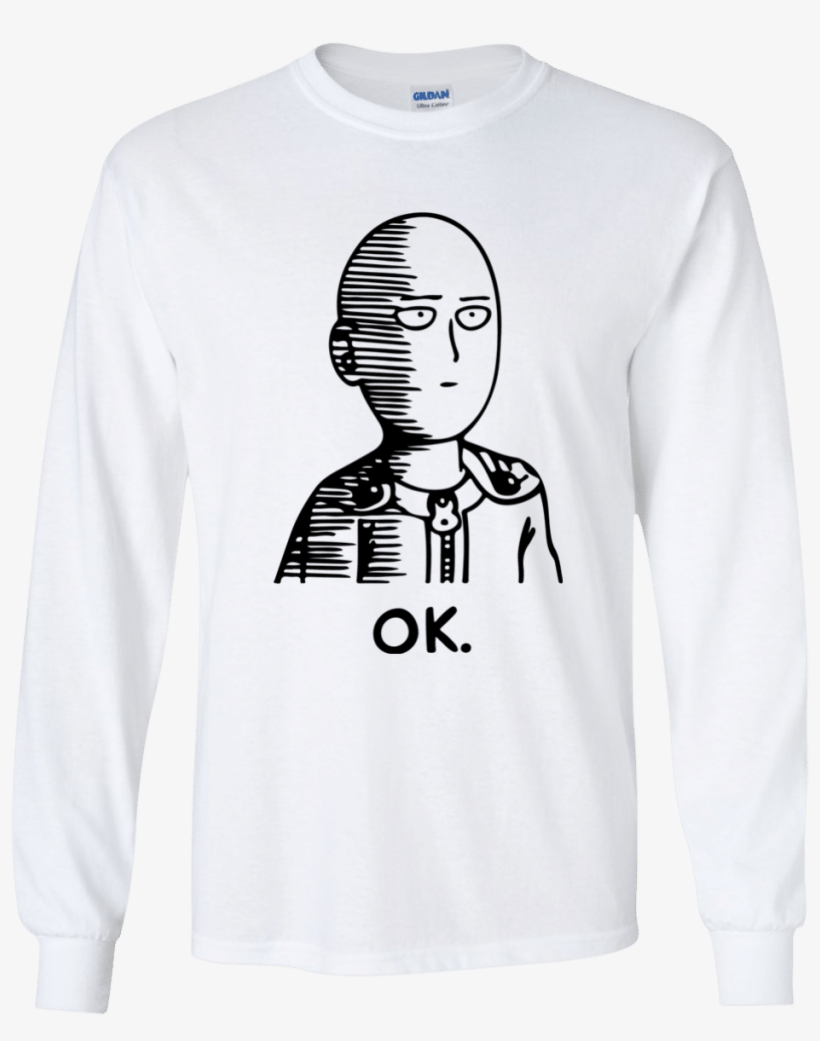 One Punch Man Saitama Ok Long Sleeve T Shirt - Black And White Anime One Punch Man Shirt, transparent png #5445156
