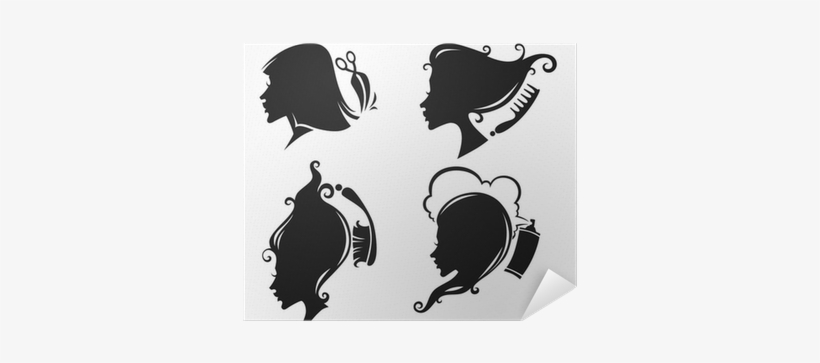 Vector Collection Of Women Head Silhouettes And Hairdresser