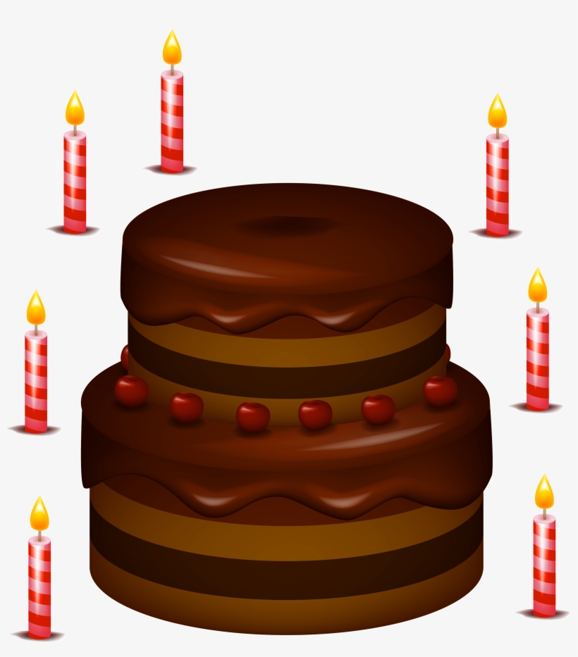 Birthday Clipart-birthday cake with chocolate frosting and candles