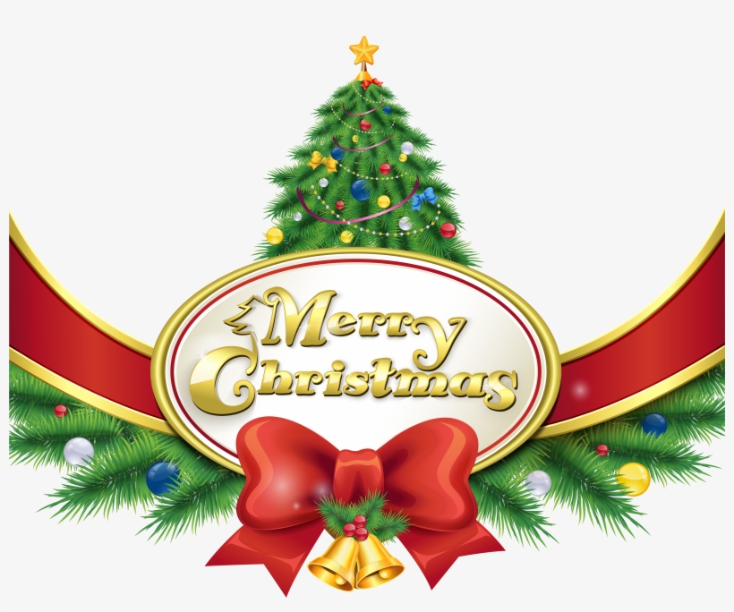 Merry Christmas With Tree And Bow Png Clipart Imageu200b - Christmas Tree Merry Christmas Png, transparent png #66139