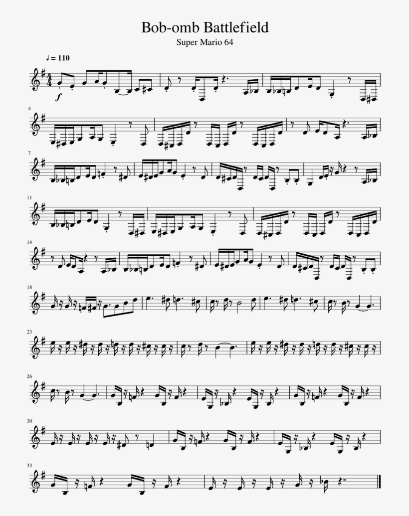 Bob Omb Battlefield Sheet Music For French Horn Download Free Transparent Png Download Pngkey