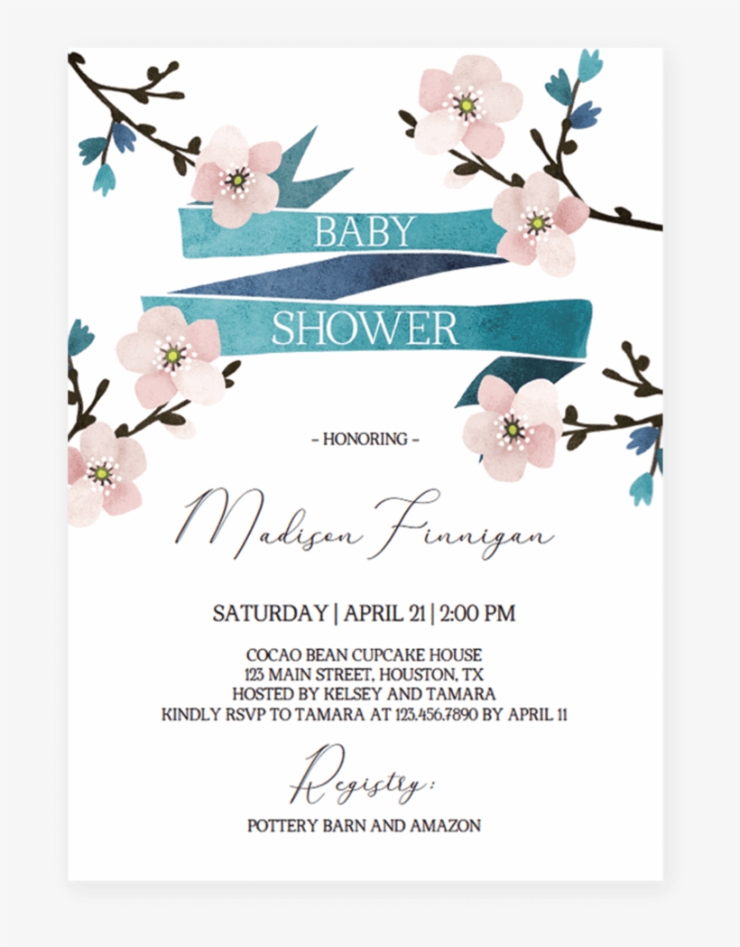Floral Baby Shower Invitation Cherry Blossom By Littlesizzle - Baby Shower Invitation Baby Cherry Blossom, transparent png #76210