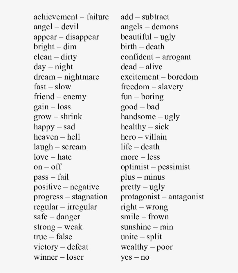 Positive-negative Critical Word Pairs - Free Transparent Png Download 