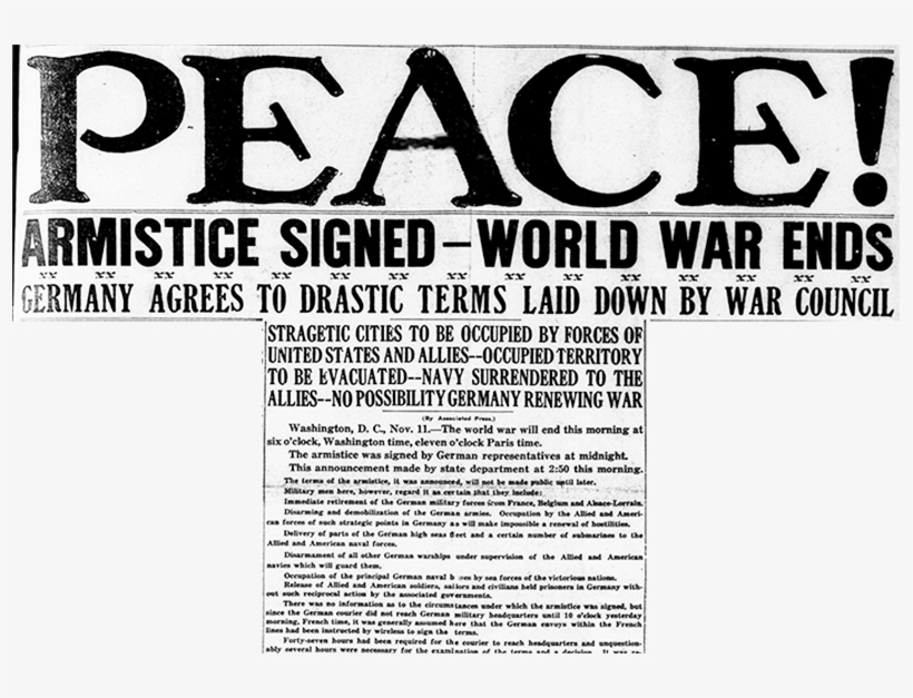 World War Ends” - World War I Ends Peace Newspapers, transparent png #7691098