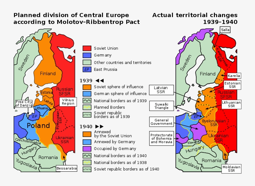 Planned And Actual Territorial Changes In Central Europe - World Map Before And After World War 2, transparent png #7818475
