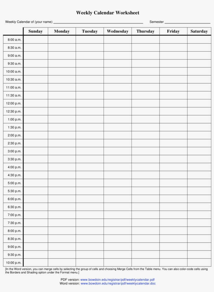 8 Best Printable Weekly Calendar With 15 Minute Time Slots 