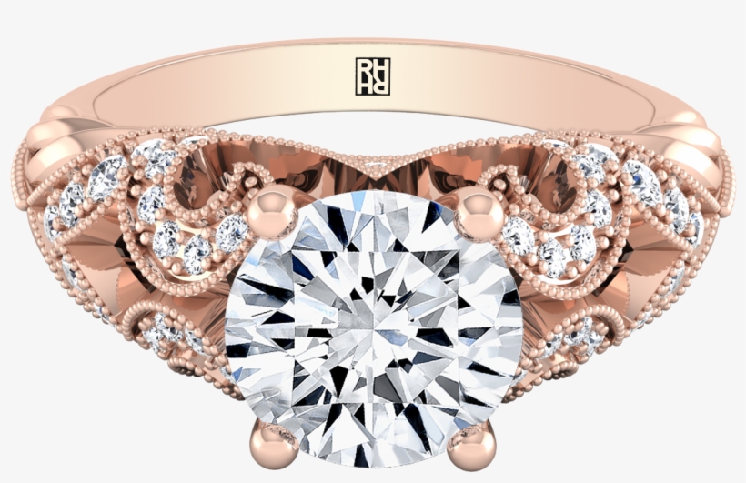 Round Cut Diamond Engagement Ring With Scroll Detail - Engagement Ring, transparent png #8035516